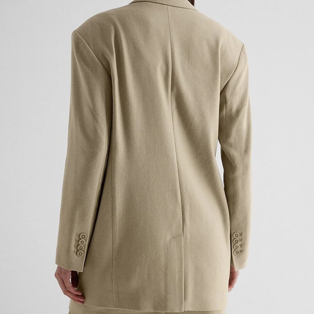 EXPRESS NEW $168 ELM GREEN LINEN BLEND OVERSIZED BOYFRIEND BLAZER SZ M MEDIUM - Picture 2 of 10